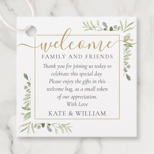 グリーン結婚ウェルカムギフトバスケットバッグ フェイバータグ (正面)