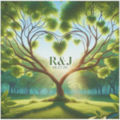 グリーン結婚カップルのモノグラムのステッカー シール (正面)