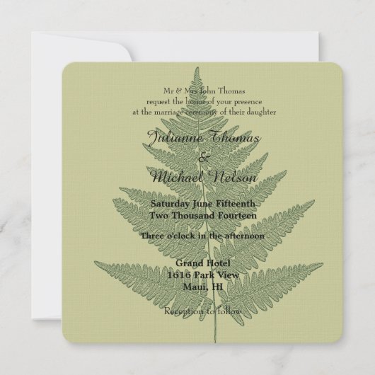 グリーン結婚シダ 招待状 (正面)