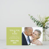 グリーン結婚ハートの写真サンキューカード サンキューカード (スタンド正面)