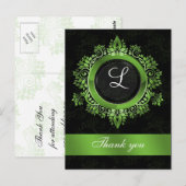 グリーン結婚モノグラム感謝していユー ポストカード (正面/裏面)
