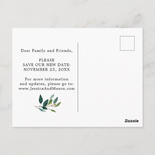 グリーン結婚リーが日程変更を延期 ポストカード (裏面)