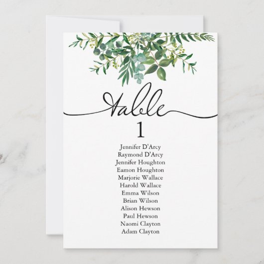 グリーン結婚リーのテーブル計画とモダンフォント 招待状 (正面)