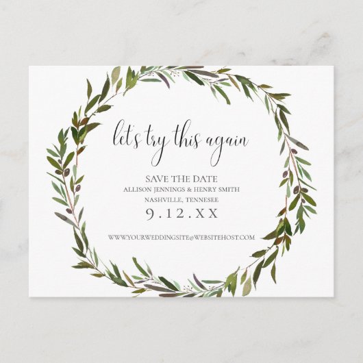 グリーン結婚リーの日付変更の発表 案内ポストカード (正面)