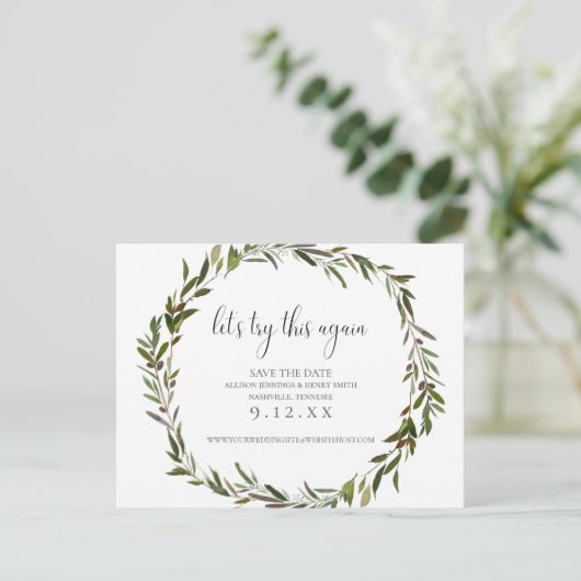 グリーン結婚リーの日付変更の発表 案内ポストカード (スタンド正面)