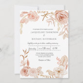 グリーン結婚リー·ピンクの水モダン色フローラ 招待状 (正面)