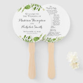 グリーン結婚式 プログラムサークルファン素朴、緑 ハンドファン (正面&裏面)