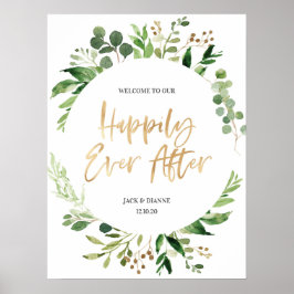 グリーン結婚金ゴールドの歓迎サインが楽しく ポスター