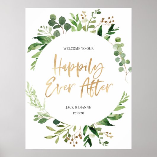 グリーン結婚金ゴールドの歓迎サインが楽しく ポスター (正面)