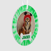 グリーン絞り染めカスタム子犬の写真 オーナメント (正面)