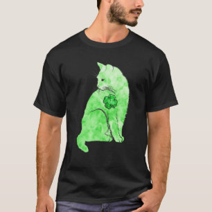 グリーン絞り染めキャットシャムロックスセントパトリックスデイラッキー Tシャツ