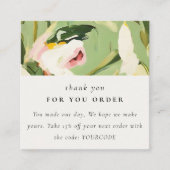 グリーン絵を描ピンクフローラご注文 スクエア名刺 (正面)