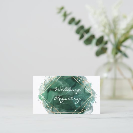 グリーン絵を描金ゴールドの結婚レジストリエンクロージャカード 名刺 (スタンド正面)