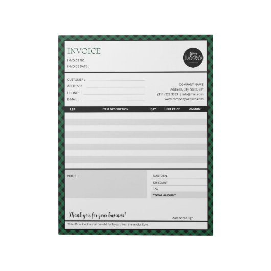 グリーン縁どミニマリストのビジネス請求書テンプレート ノートパッド (回転)