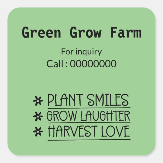 グリーン育て連絡畑no.スクエア照会ステッカー スクエアシール (正面)