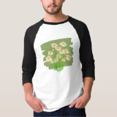 グリーン背景のレトロフラワーデザイン Tシャツ (正面)