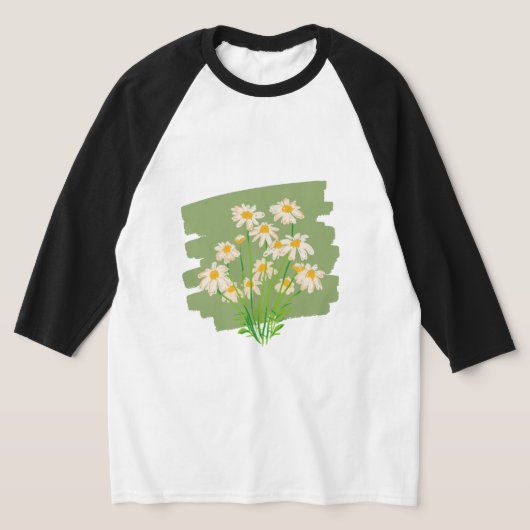 グリーン背景のレトロフラワーデザイン Tシャツ (レイダウン)