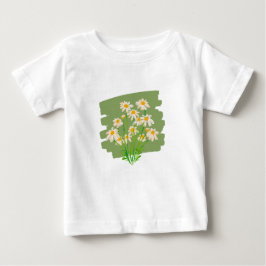 グリーン背景の牧歌的な花柄デザイン ベビーTシャツ
