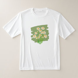 グリーン背景の牧歌的な花柄デザイン Tシャツ