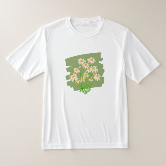 グリーン背景の牧歌的な花柄デザイン Tシャツ (レイダウン)