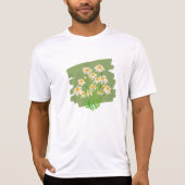 グリーン背景の牧歌的な花柄デザイン Tシャツ (正面)