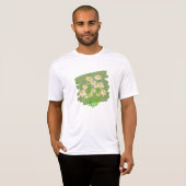 グリーン背景の牧歌的な花柄デザイン Tシャツ (正面フル)