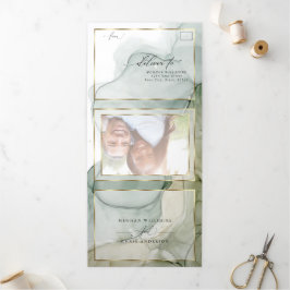 グリーン自然とゴールズインク三折Inv 三つ折り招待状