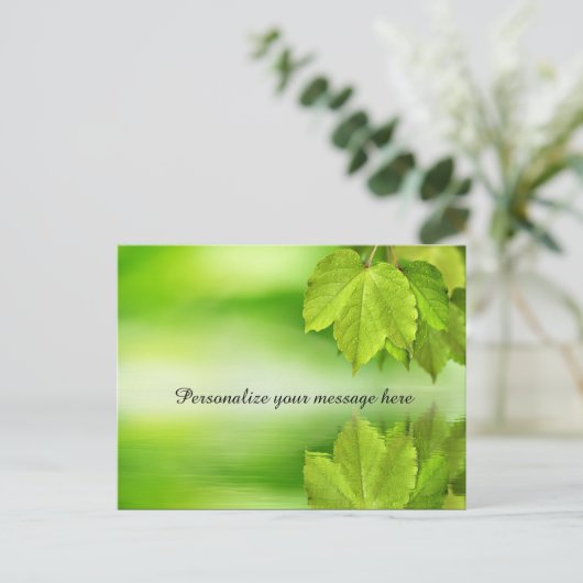 グリーン自然葉ズデパーソナライズされたュー 案内ポストカード (スタンド正面)