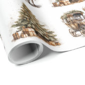 グリーン自然金ゴールドクリスマストナカイのキャリッジ・ツリー ラッピングペーパー (ロールコーナー)