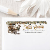 グリーン自然金ゴールドトナカイとキャリッジをトーン ラベル (インサイチュ)