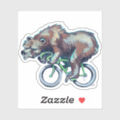 グリーン自転車に乗るクマ シール (シート)