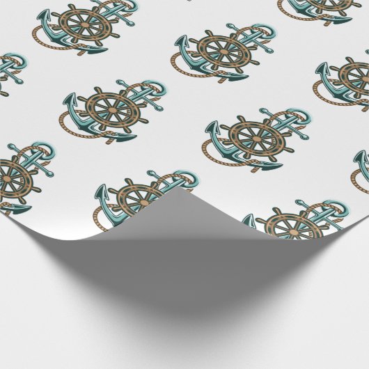 グリーン航海のいかりボート海洋テーマ ラッピングペーパー (角)