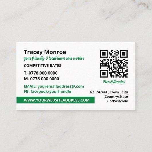 グリーン芝刈り機、芝生サー気にビス 名刺 (裏面)