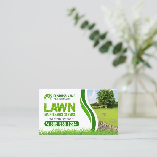 グリーン芝生メンテナンスサービス ランドスケープ 刈込 名刺 (スタンド正面)