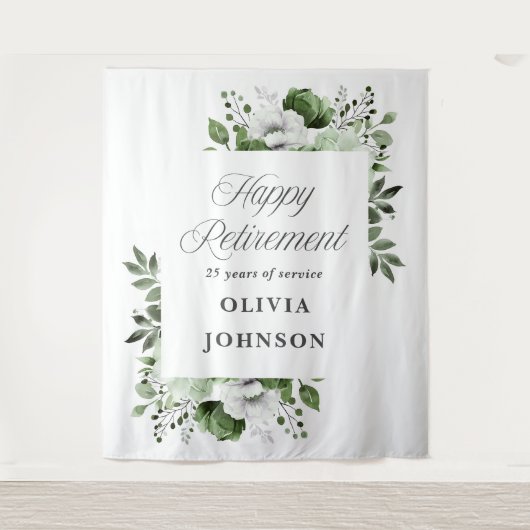 グリーン花柄の退職パーティー写真用背景 タペストリー (正面)