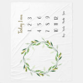 グリーン花輪ベビー1年目のマイルストーン フリースブランケット (正面)