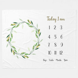 グリーン花輪ベビー1年目のマイルストーン フリースブランケット