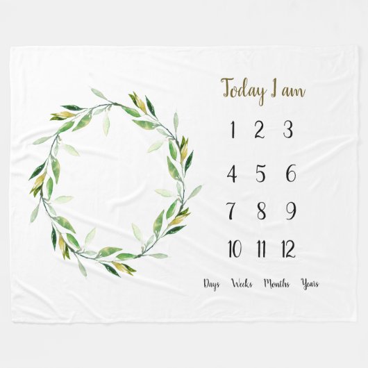 グリーン花輪ベビー1年目のマイルストーン フリースブランケット (正面(横))