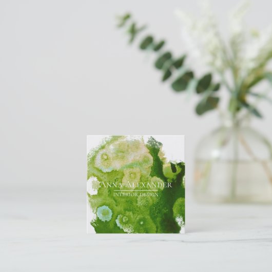 グリーン芸術的抽象芸術ウォーターカラーアート スクエア名刺 (スタンド正面)