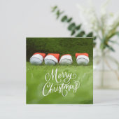 グリーン草の上にゴルフボールを置いたゴルフメリークリスマス カード (スタンド正面)
