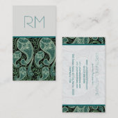 グリーン華美とブラックのペイズリーレーステンプレート 名刺 (正面/裏面)