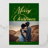 グリーン華美金ゴールドメリークリスマスフォイルホリデーカード 箔シーズンカード (正面)