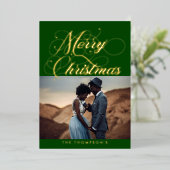 グリーン華美金ゴールドメリークリスマスフォイルホリデーカード 箔シーズンカード (立ち正面)