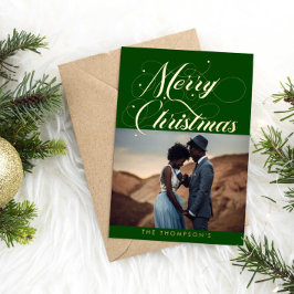 グリーン華美金ゴールドメリークリスマスフォイルホリデーカード 箔シーズンカード