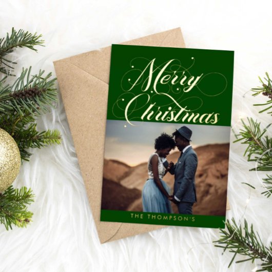グリーン華美金ゴールドメリークリスマスフォイルホリデーカード 箔シーズンカード