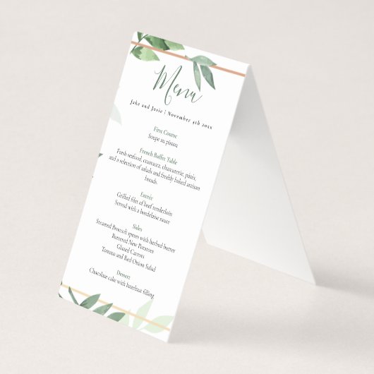 グリーン葉ウェディング受付メニューテーブルトップ (正面)