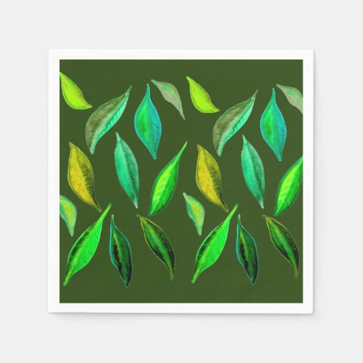 グリーン葉ウォーターカラーイラストレーションピクニックアート スタンダードカクテルナプキン (正面)