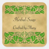 グリーン葉カスタムクラフトステッカー スクエアシール (正面)