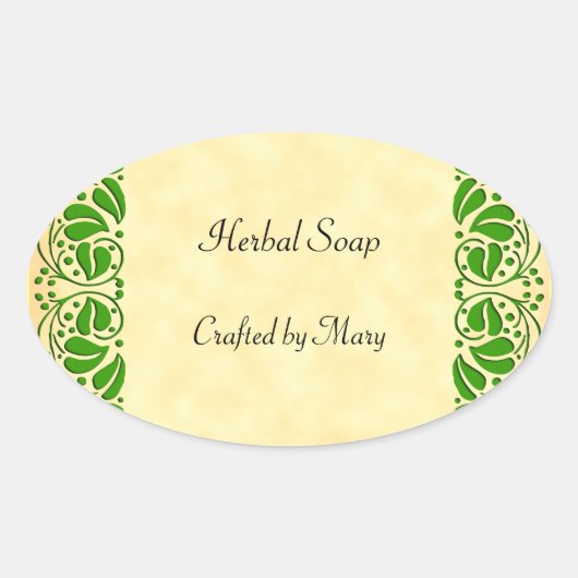 グリーン葉カスタムクラフトステッカー 楕円形シール (正面)