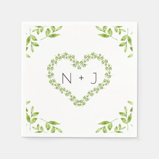 グリーン葉ハートシャビーシックな緑結婚の家 スタンダードカクテルナプキン (正面)